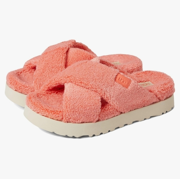 UGG Shoes - Ugg Fuzz Sugar Terry Cross Slide/Slipper Sz 9 Color Peach Bliss